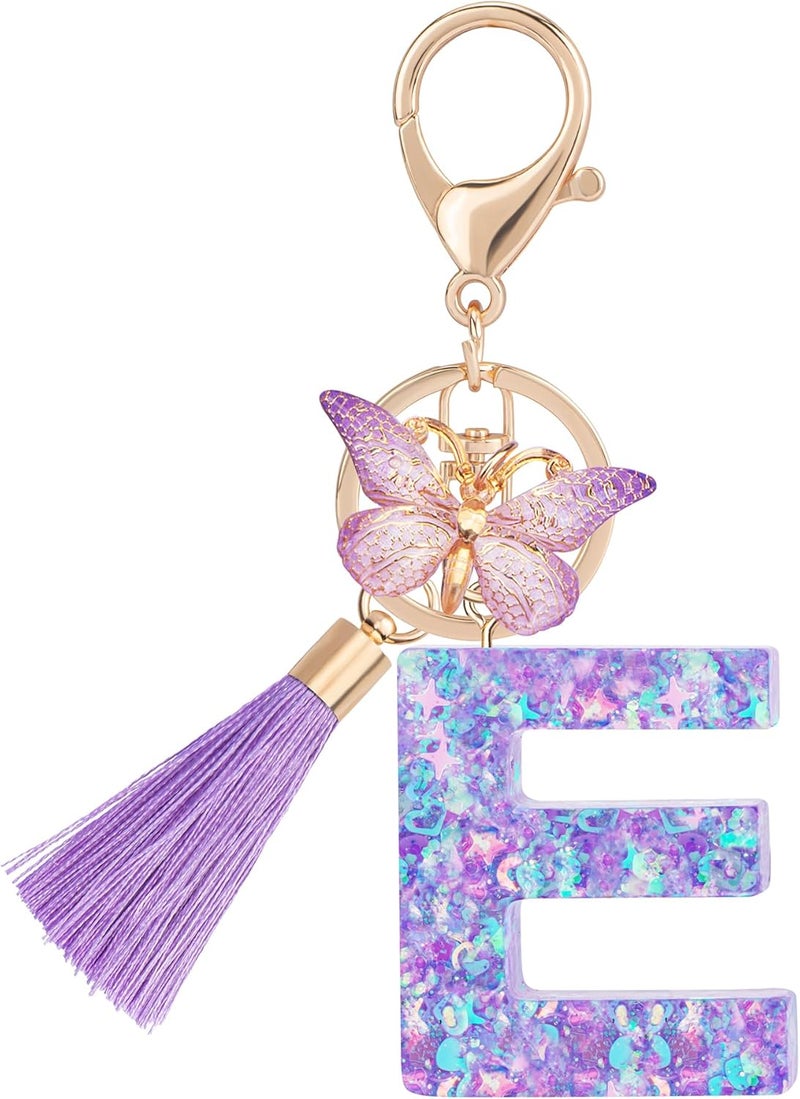 Suweibuke Colourful Cute Initial Letter Keychains for Women Girls with Tassel Butterfly, Charm for Purse Handbags Backpacks - Image 1